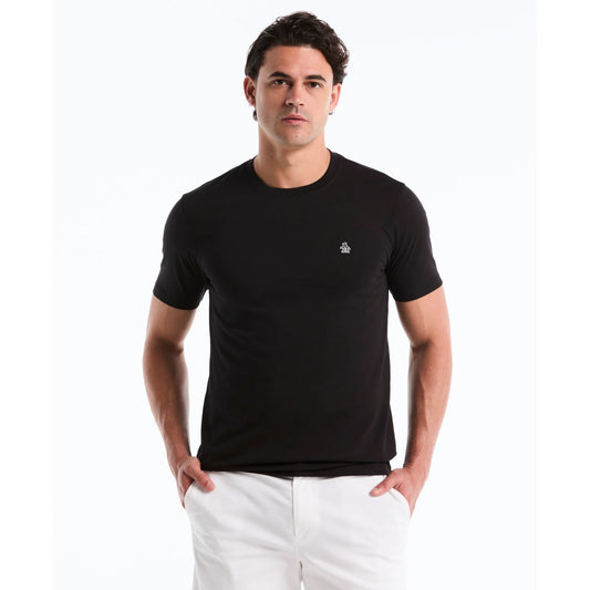 Original Penguin Sticker Pete Logo T-Shirt in True Black, casual men's black cotton t-shirt with logo graphic front.