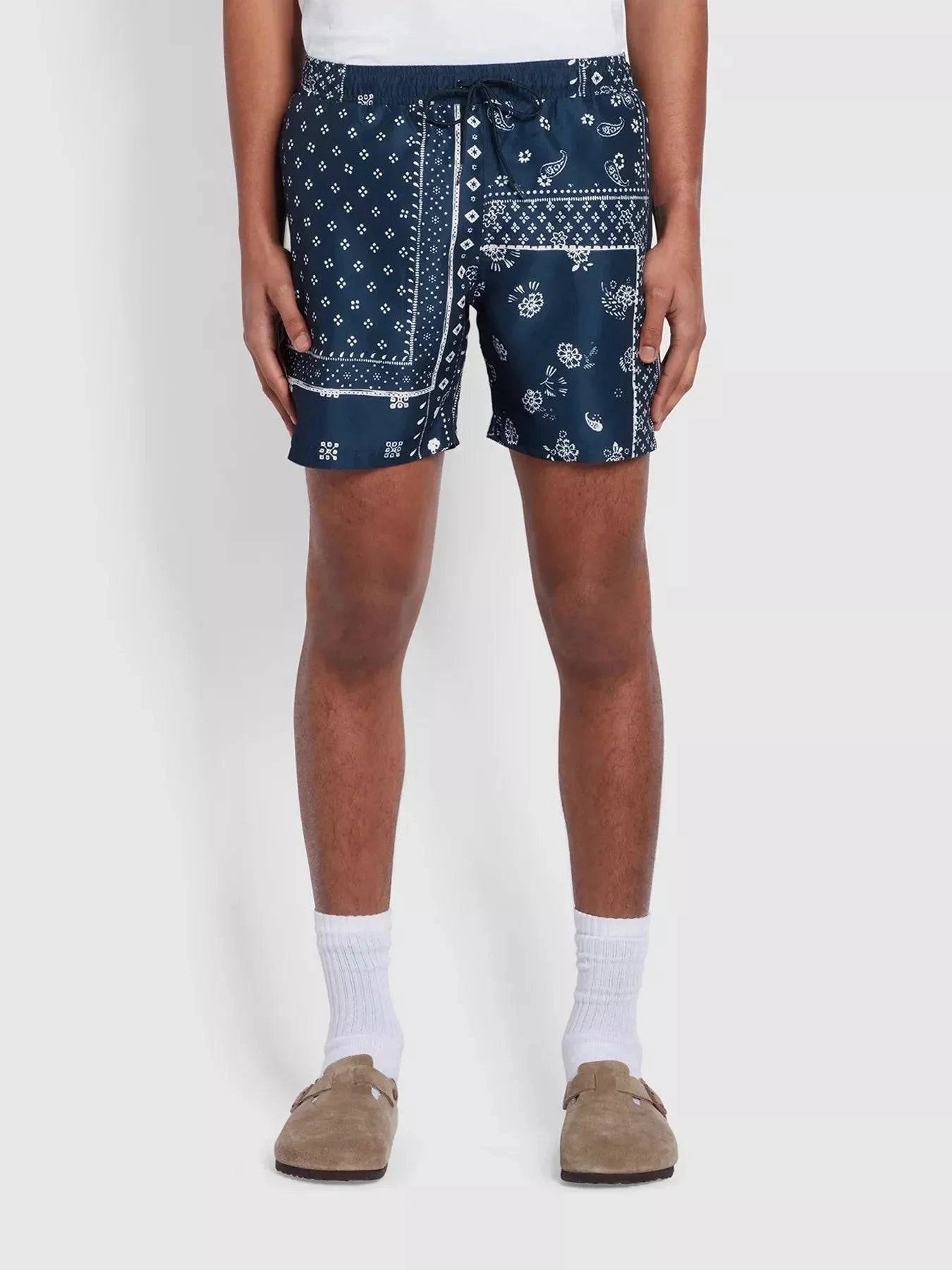 Farah Colbert Bandana Print Swim Shorts In True Navy RD1 Clothing
