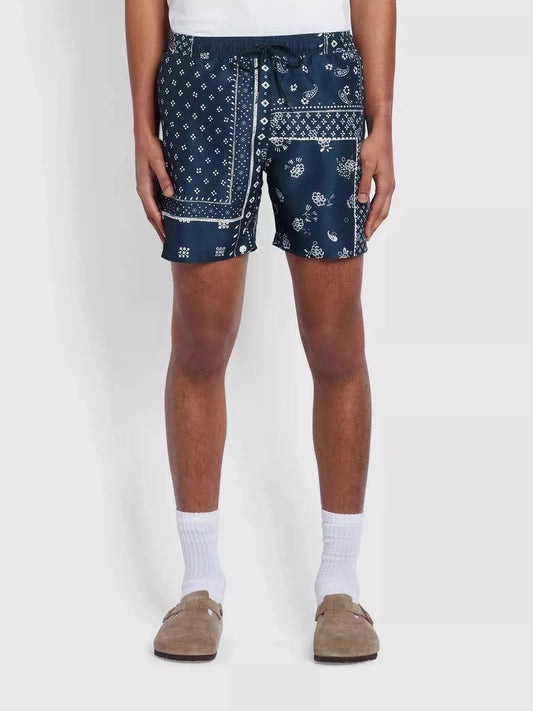 Farah Colbert Bandana Print Swim Shorts in True Navy