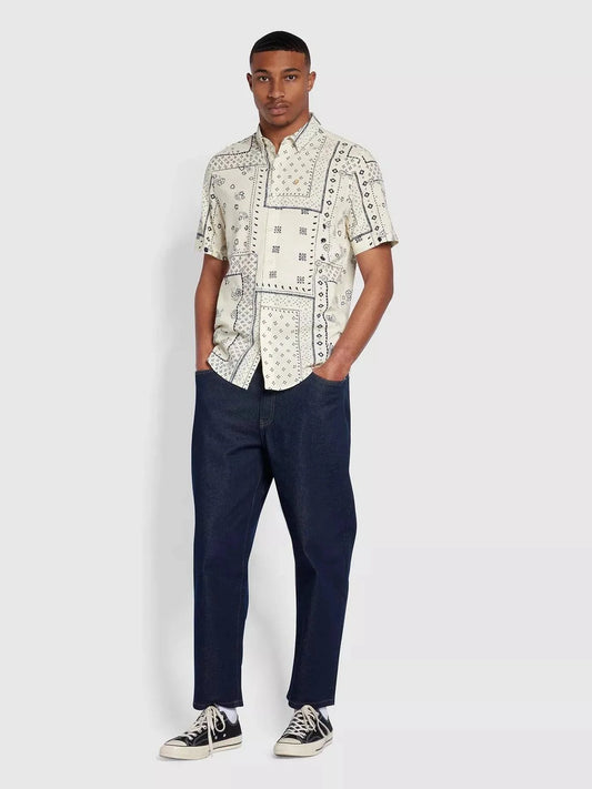 Farah Marcus SS BD Print Shirt in Ecru
