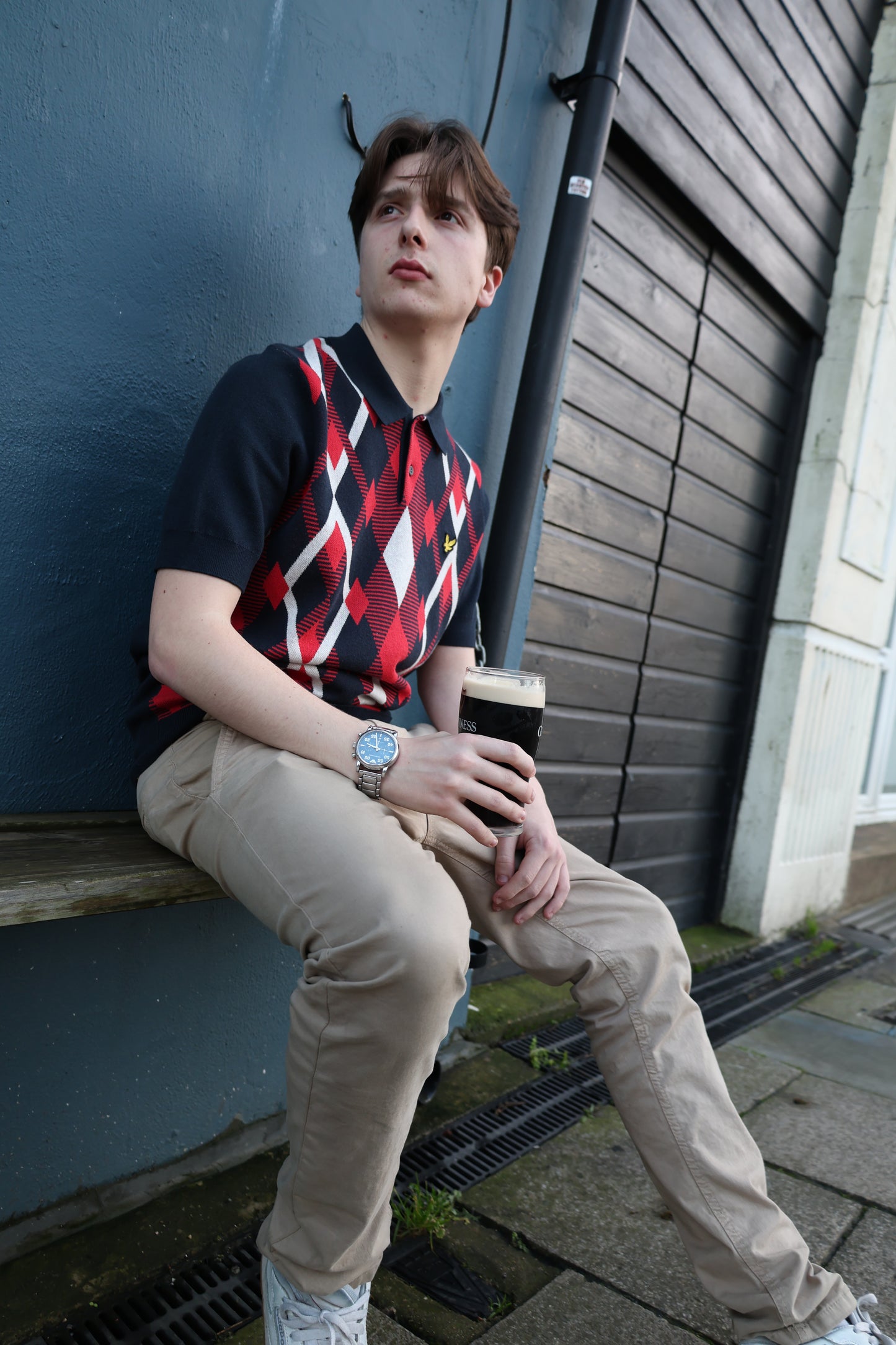 Lyle & Scott Cotton Argyle Short Sleeve Knitted Polo Dark Navy/Red Cherry - RD1 Clothing