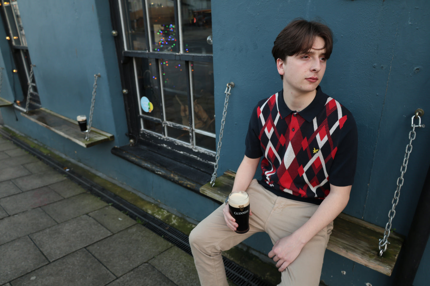 Lyle & Scott Cotton Argyle Short Sleeve Knitted Polo Dark Navy/Red Cherry - RD1 Clothing