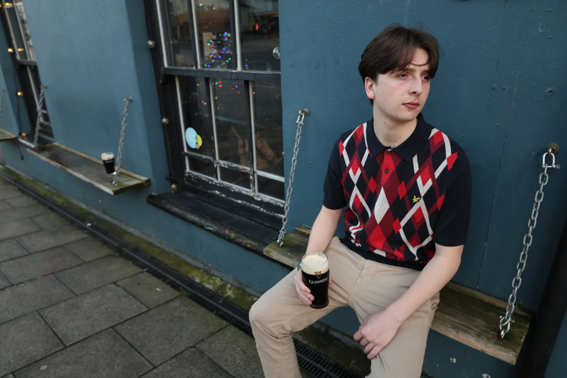 Lyle & Scott Cotton Argyle Short Sleeve Knitted Polo Dark Navy/Red Cherry - RD1 Clothing