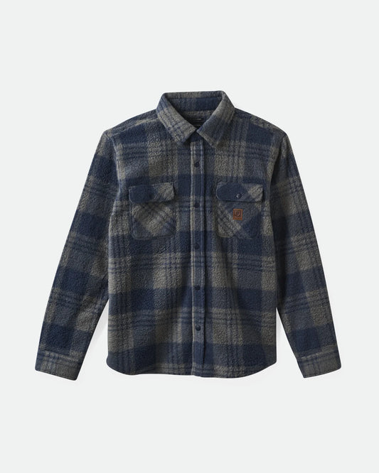 Brixton Bowery Arctic Stretch Fleece Shirt In Washed Navy & Beige Plaid