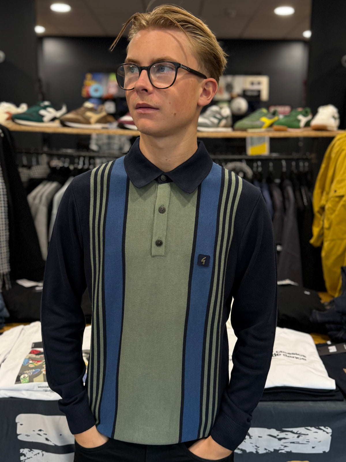 Gabicci Vintage Searle Stripe Knitted Polo Navy