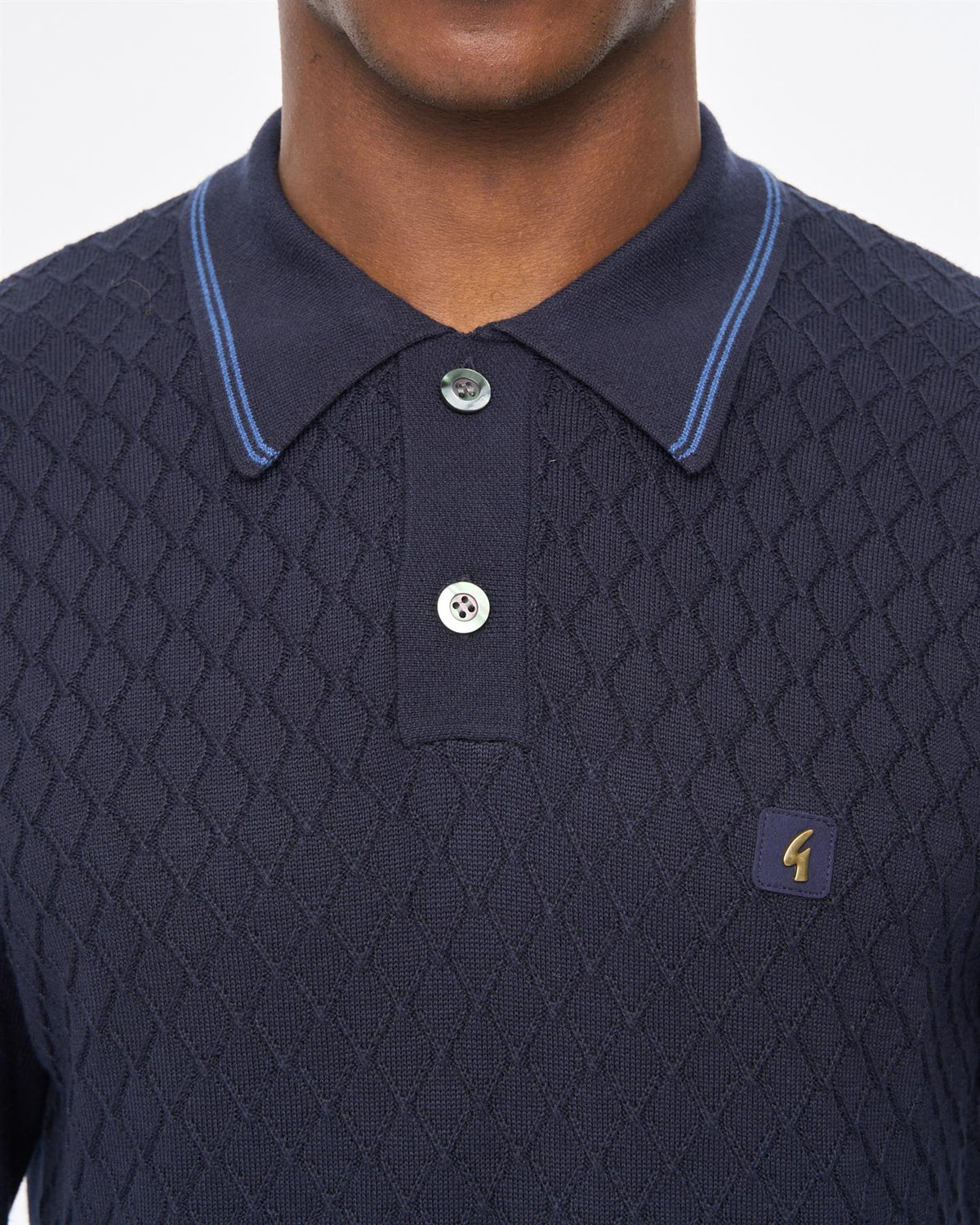 Gabicci Vintage Cambridge Knitted Long Sleeve Polo Navy