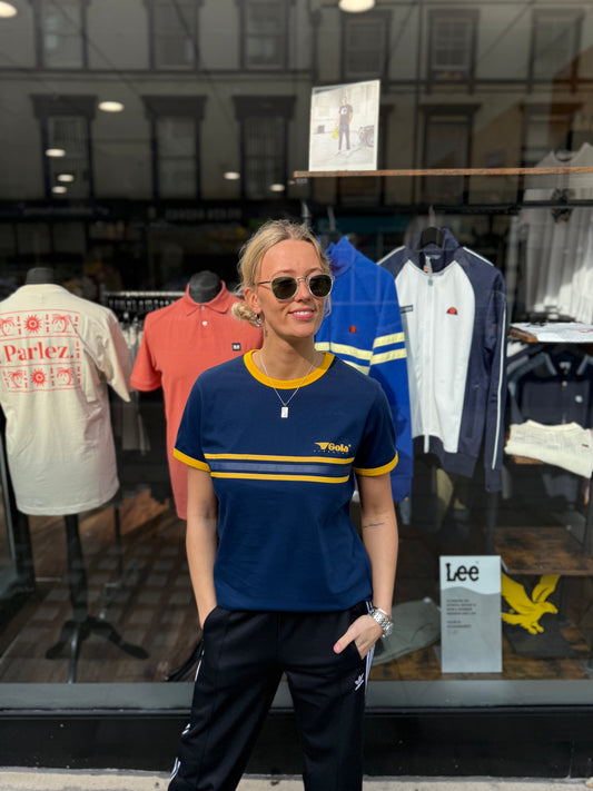 Gola Stripe Logo T-Shirt Navy/Yellow