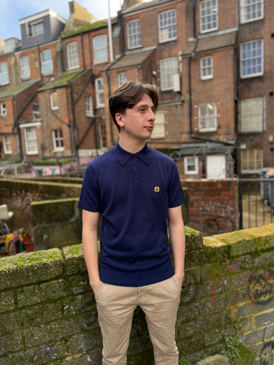 Gabicci Vintage Jackson Short Sleeve Plain Knitted Polo Storm