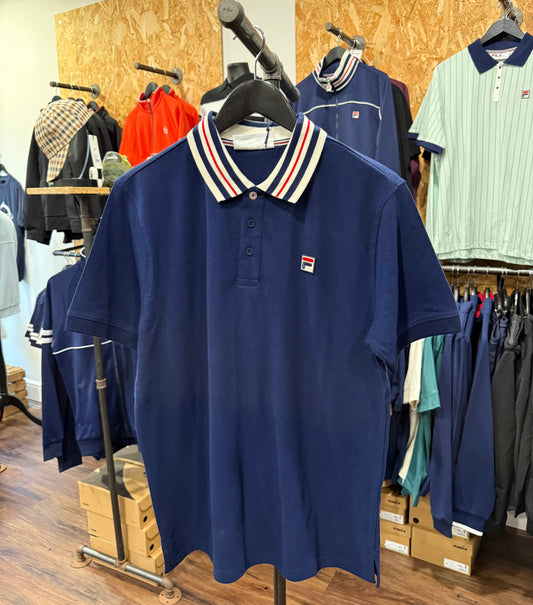 Fila Vintage Achille Three Button Heritage Tape Basic Polo Navy