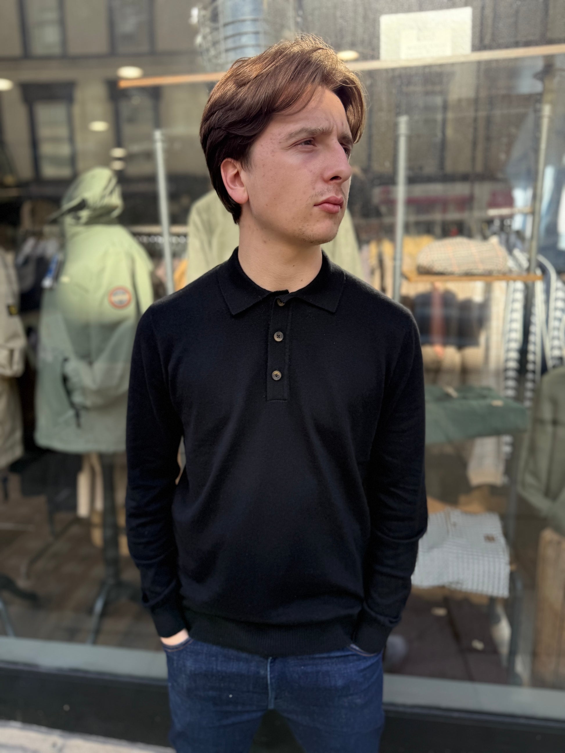 Only & Sons Long Sleeve Knitted Polo Black - RD1 Clothing