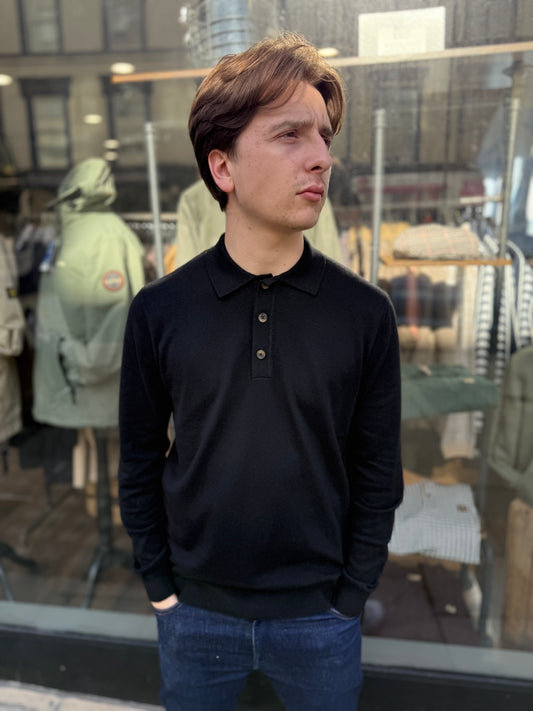 Only & Sons Long Sleeve Knitted Polo Black - RD1 Clothing