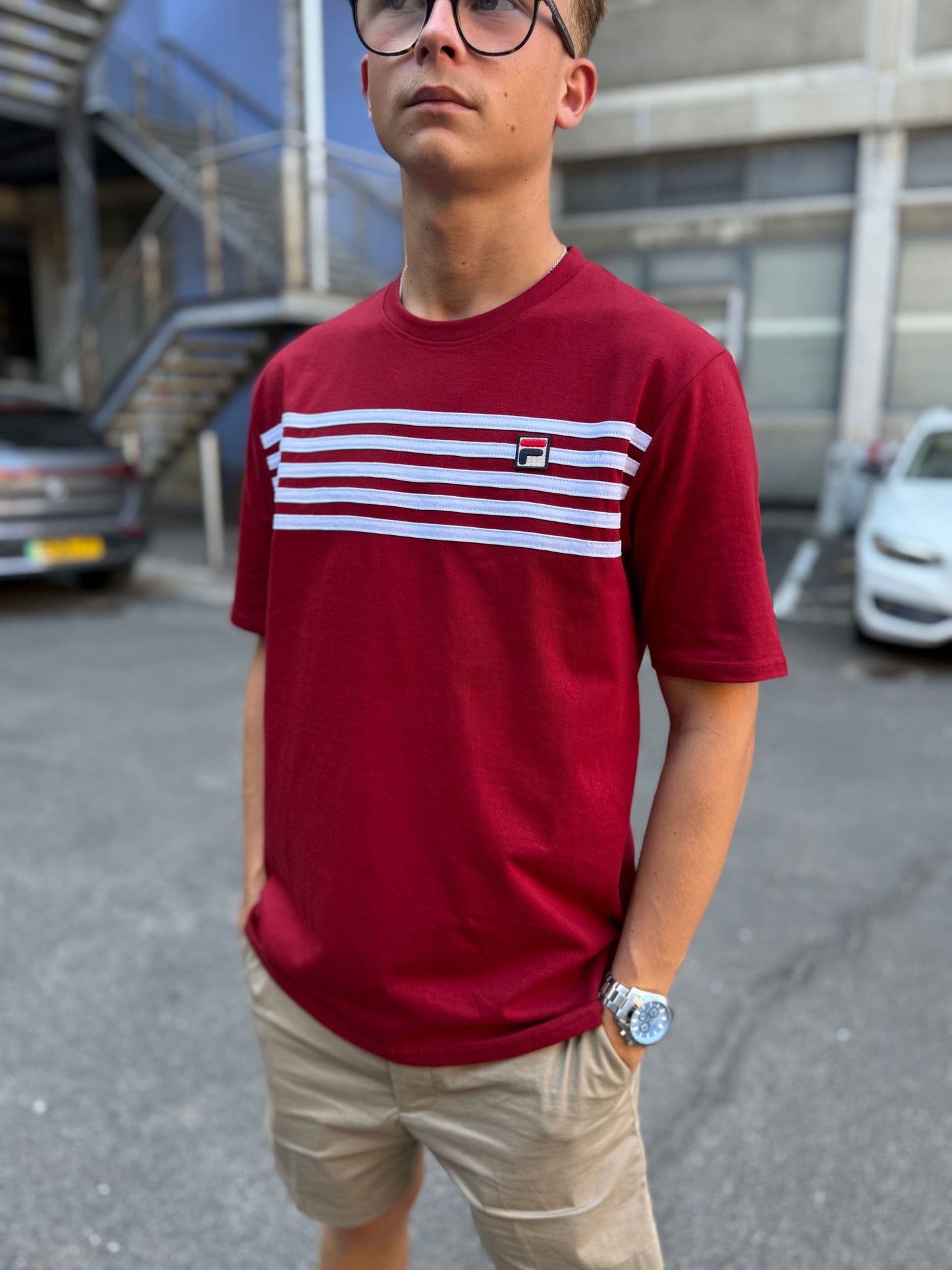 Fila Vintage Hanford Stripe T-Shirt Sun Dried Tomato/White