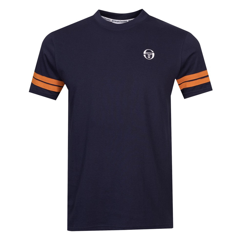 Sergio Tacchini Grello Crew Neck T-Shirt In Maritime Blue/ Marmalade