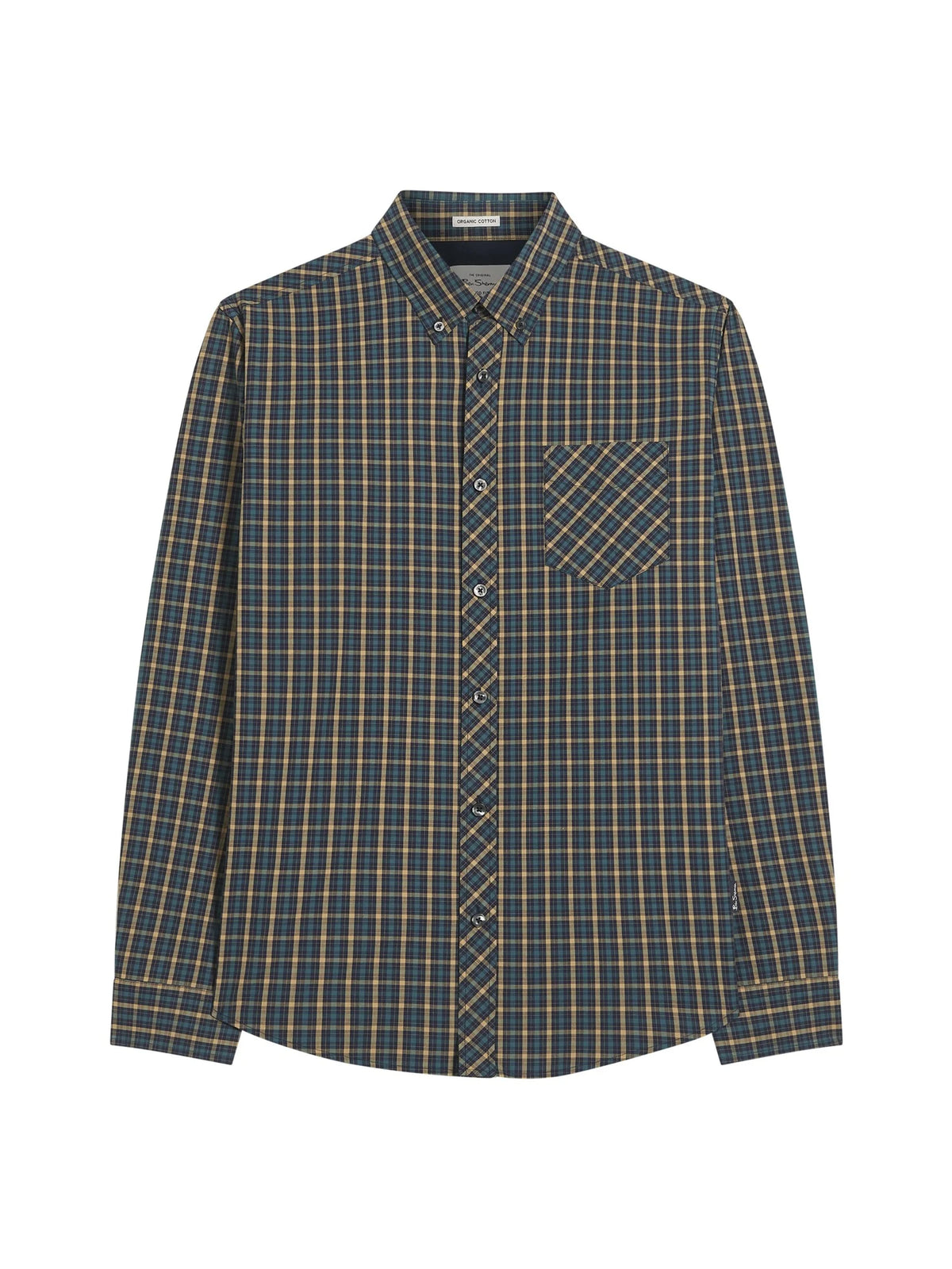 Ben Sherman long sleeve house check shirt in teal with a classic pattern, featuring button-down front and collar.