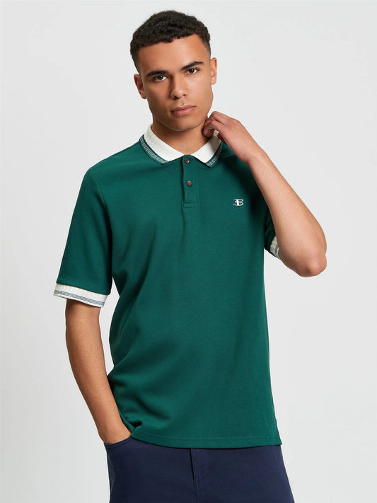 Ben Sherman dark green trim block polo shirt, casual men's clothing with a classic collar and short sleeves.