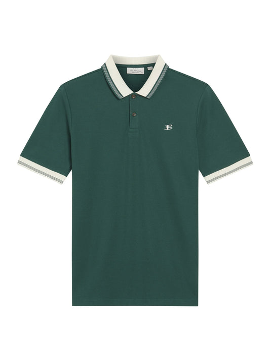 Ben Sherman dark green trim block polo shirt, men's casual short sleeve polo top with collar and button placket.