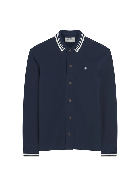 Ben Sherman navy tipped long sleeve polo shirt with collar, featuring subtle contrasting trim and button placket.