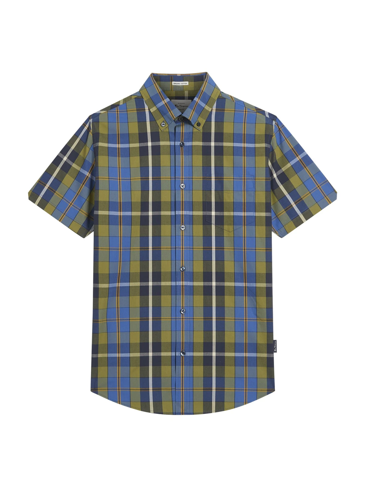 Ben Sherman classic short sleeve check shirt in green, casual men's shirt with a plaid pattern and button-front design.