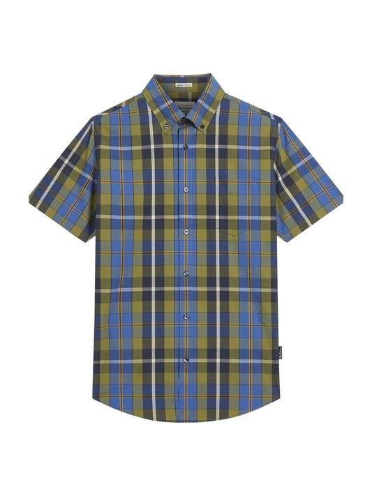 Ben Sherman classic short sleeve check shirt in green, casual men's shirt with a plaid pattern and button-front design.