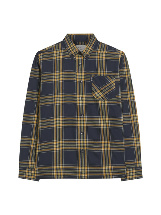 Navy Ben Sherman grid check shirt by RD1 Clothing featuring a classic pattern and button-down collar, displayed on a hanger.