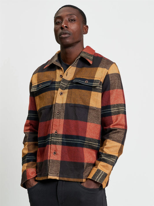 Ben Sherman heavy brushed check overshirt in burnt orange, casual over shirt with plaid pattern and warm fabric.
