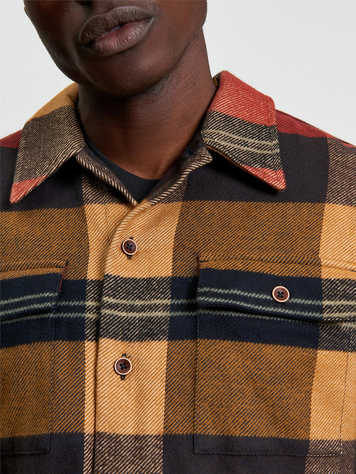 Ben Sherman heavy brushed check overshirt in burnt orange, featuring a warm, textured fabric and classic plaid pattern.