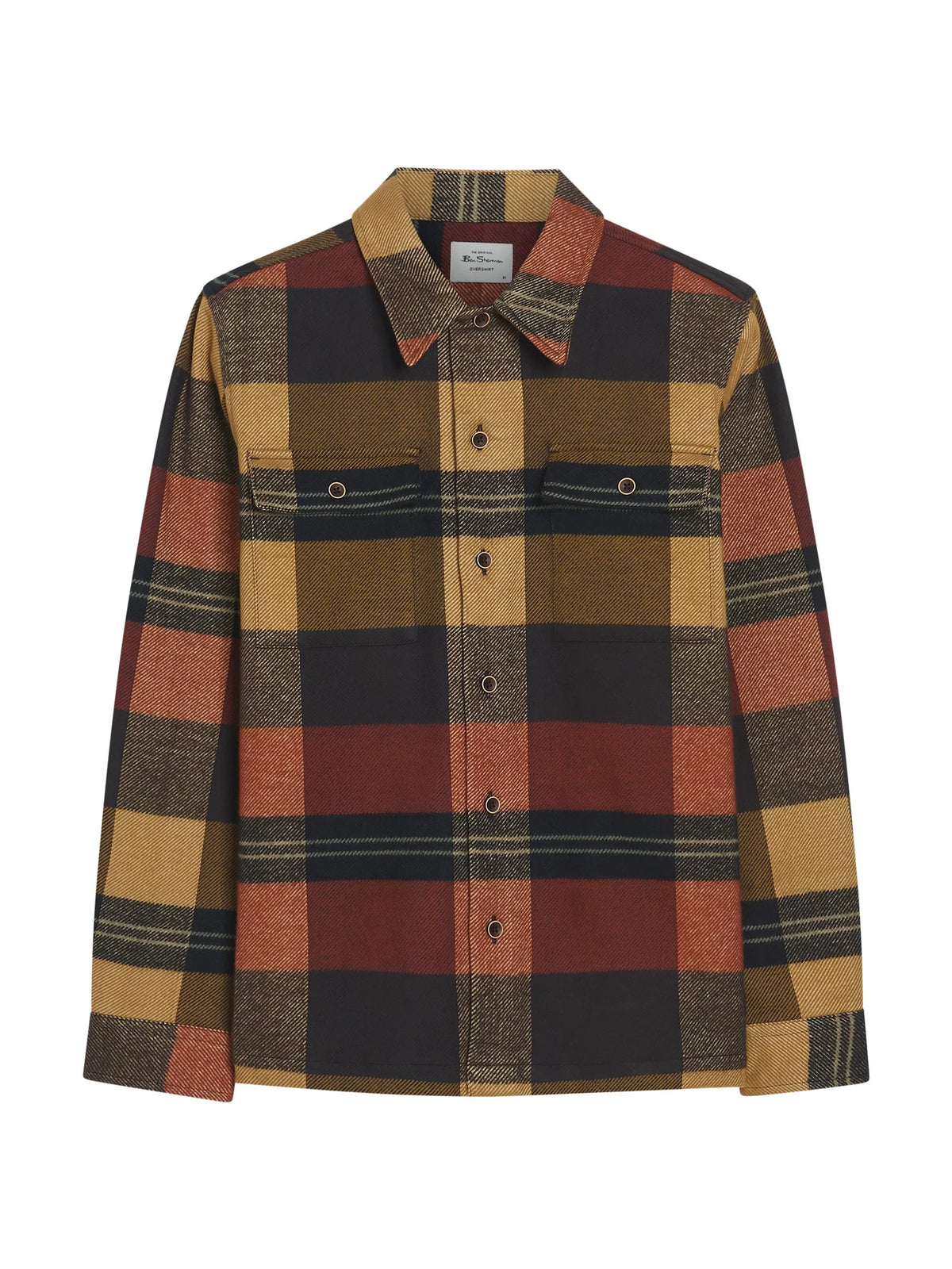 Ben Sherman heavy brushed check overshirt in burnt orange, featuring a casual button-up style and plaid pattern.