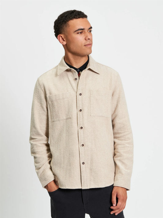Ben Sherman brushed herringbone overshirt in bronze, featuring a stylish over shirt design with textured fabric and button front.