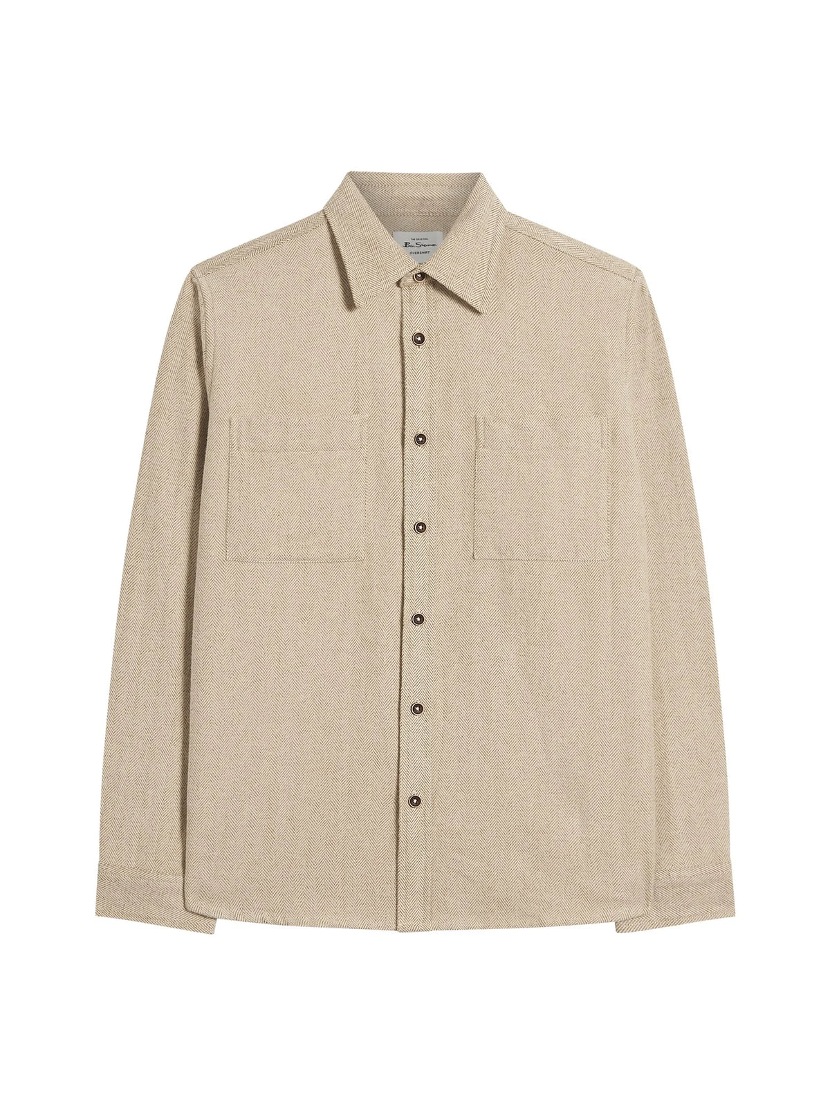 Ben Sherman brushed herringbone overshirt in bronze, casual over shirt with textured fabric and button-up design.