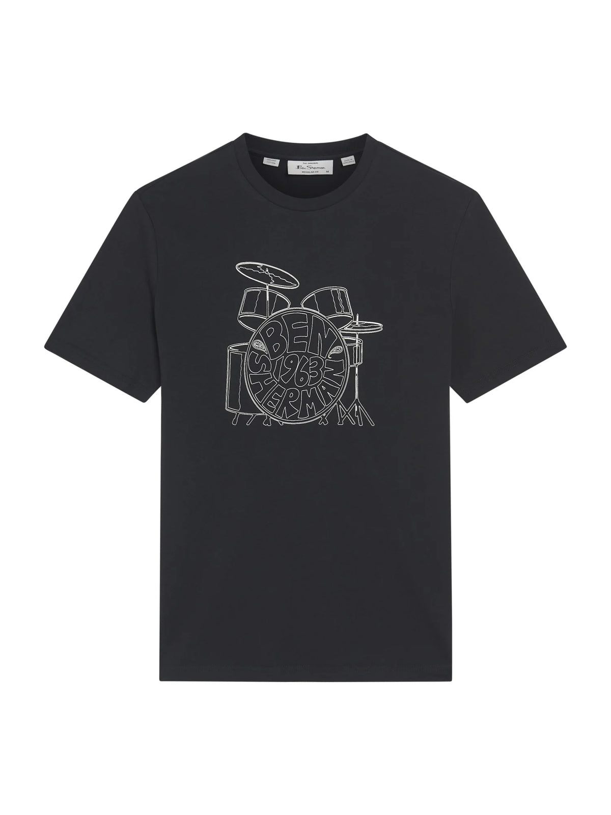 Black Ben Sherman Drum Kit T-Shirt by RD1 Clothing featuring a musical drum graphic on the front.