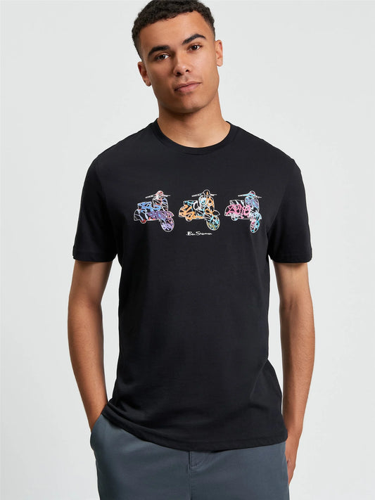 Black Ben Sherman Scooter Spray T-Shirt by RD1 Clothing, featuring graphic print and casual fit, displayed on a plain background.