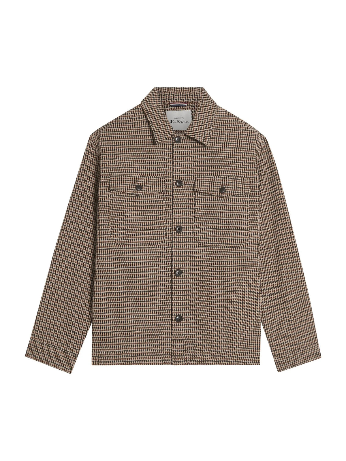 Ben Sherman check jacket in light brown, stylish men's outerwear featuring a classic plaid pattern and button closure.