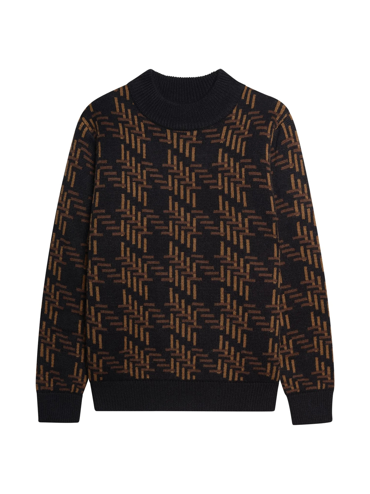 Ben Sherman oversized dogtooth crew neck jumper in black, featuring a bold pattern and comfortable fit, from RD1 Clothing.
