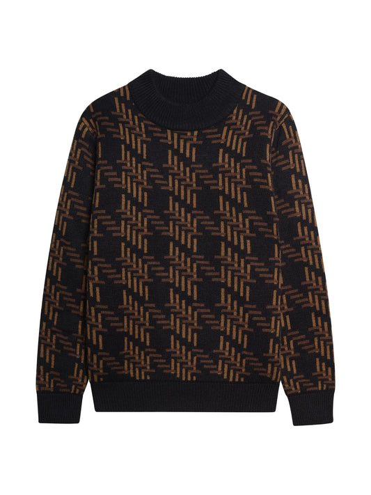 Ben Sherman oversized dogtooth crew neck jumper in black, featuring a bold pattern and comfortable fit, from RD1 Clothing.