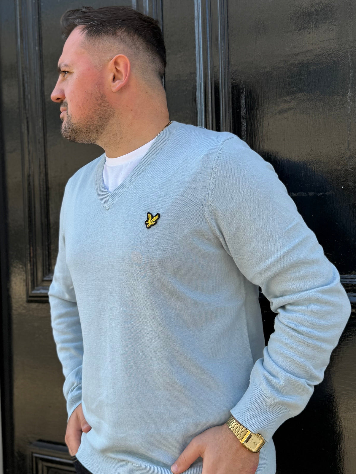 Lyle & Scott Cotton V Neck Jumper Opal Blue