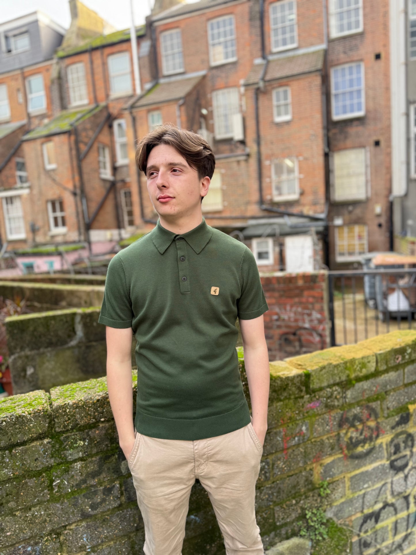 Gabicci Vintage Jackson Short Sleeve Plain Knitted Polo Forest