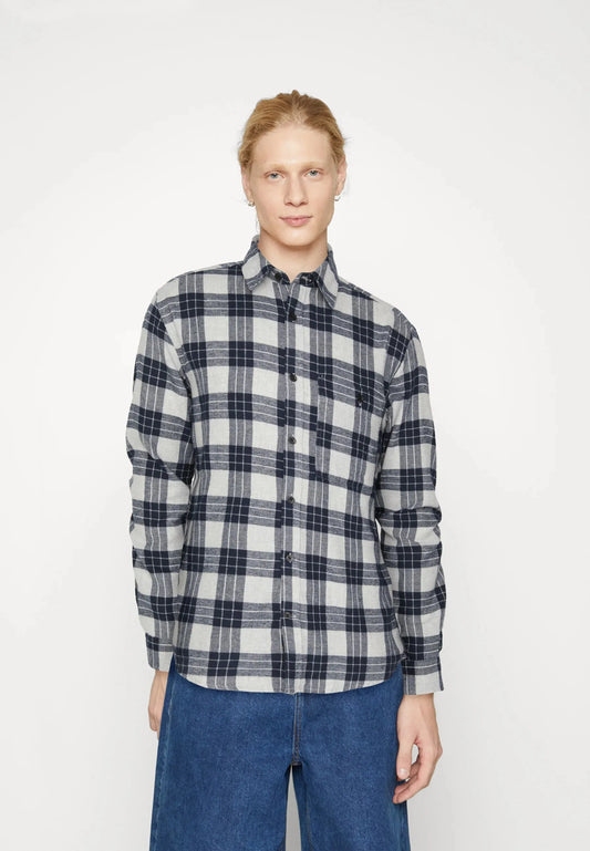 Only & Sons Bone Check Shirt In Dark Grey