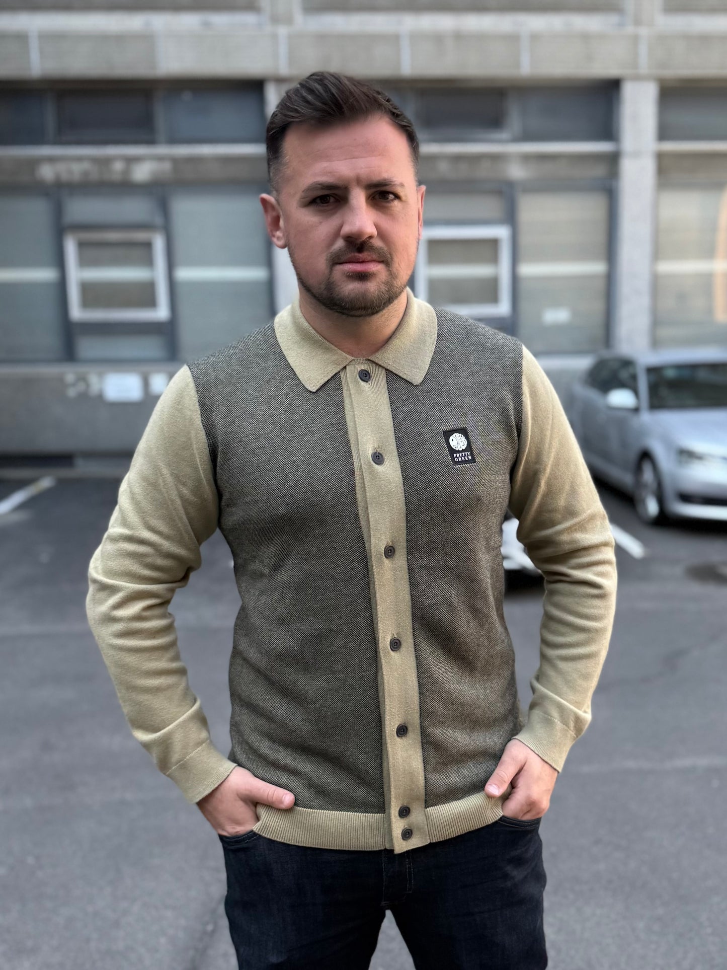 Pretty Green Roxy Longsleeve Knitted Polo Shirt Camel