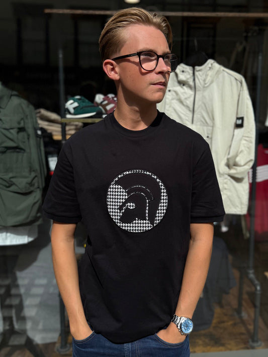 Trojan Applique Houndstooth Jacquard Tee Black