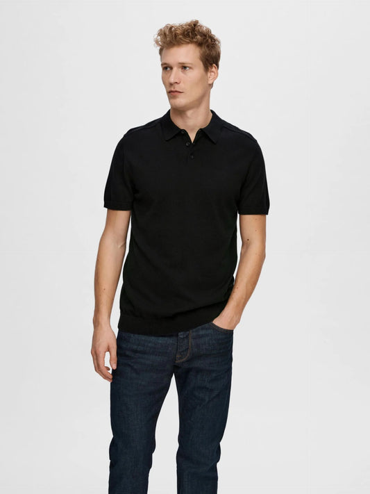 Selected Homme Berg SS Knit Polo In Black