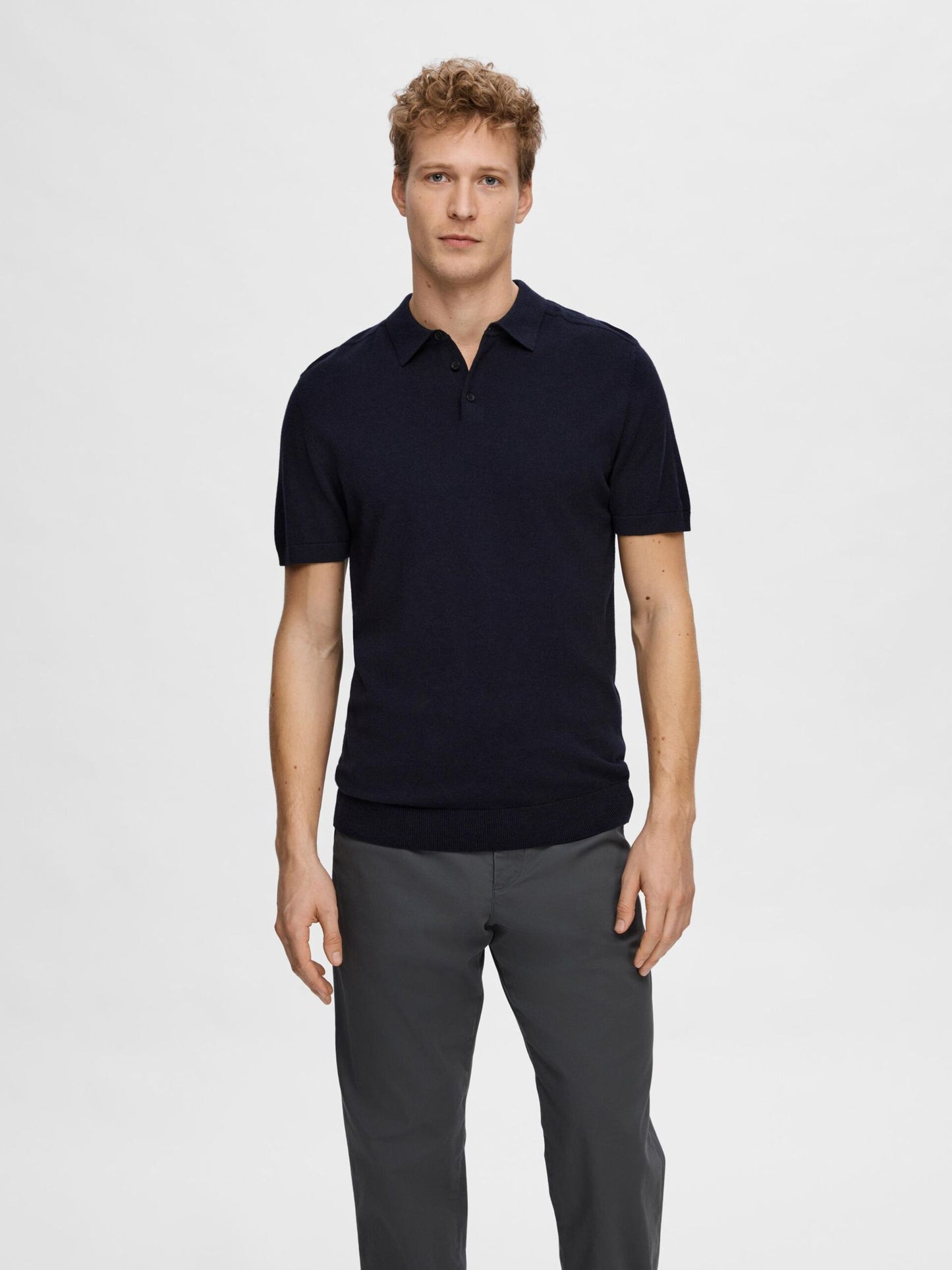 Selected Homme Berg SS Knit Polo In Navy