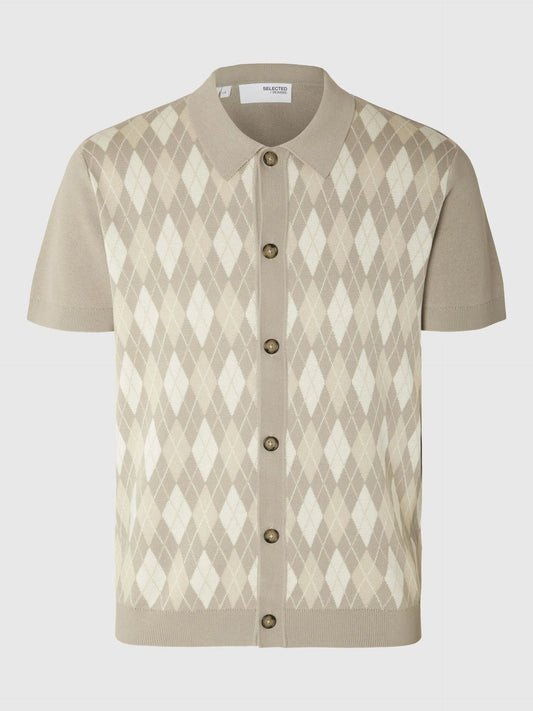 Selected Homme Argyle Knitted Cardigan Polo