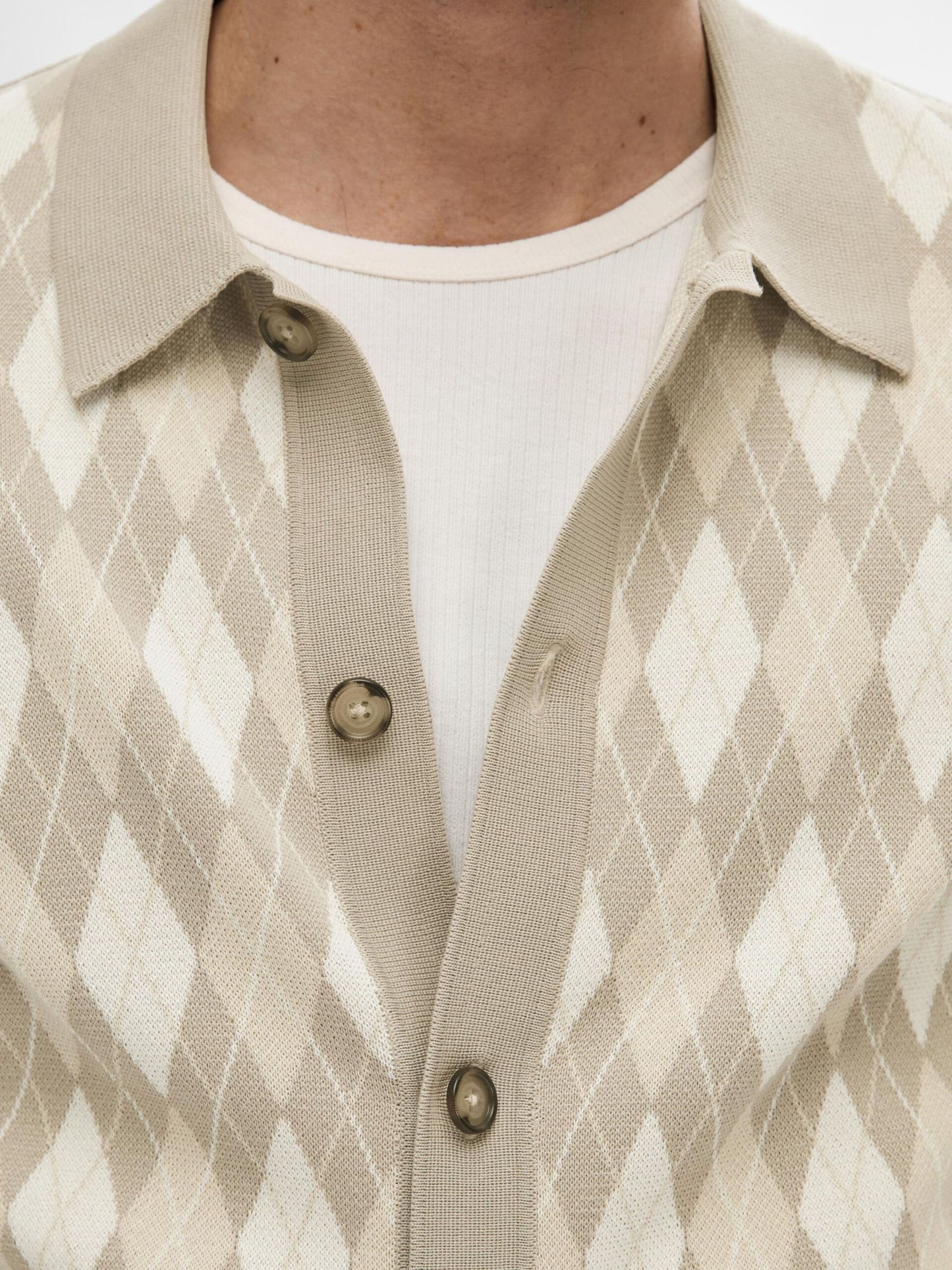 Selected Homme Argyle Knitted Cardigan Polo