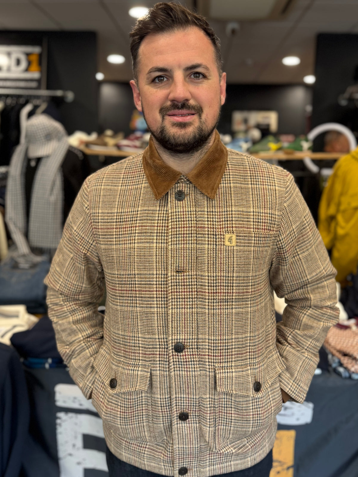Gabicci Vintage Prince of Wales check hunter style jacket in caramel