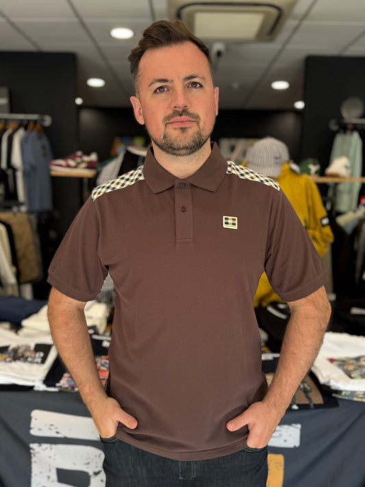 Aquascutum Active Check Shoulder Polo Chocolate