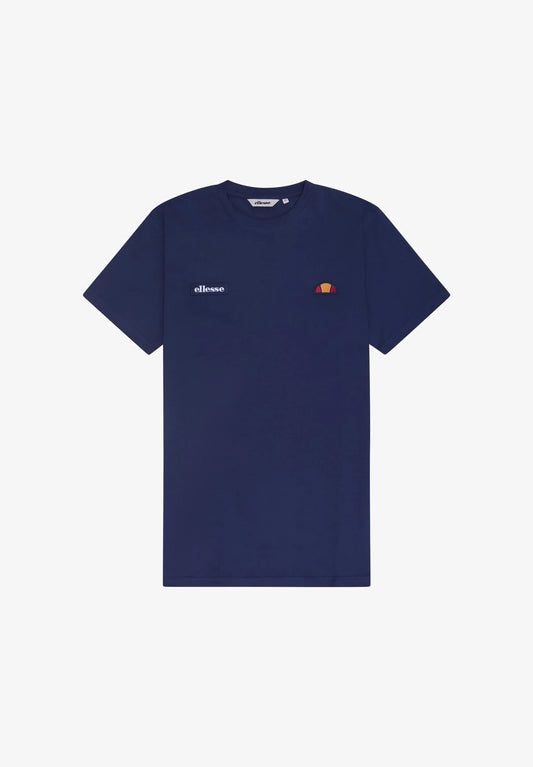 Navy Ellesse Floran T-Shirt with logo detail, casual fit, and soft fabric, displayed on a hanger.