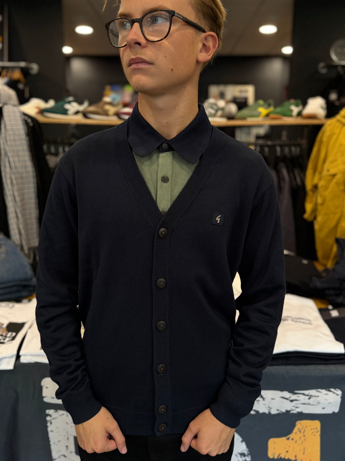 Gabicci Vintage Macklin Longsleeve Button Through Cardigan Navy