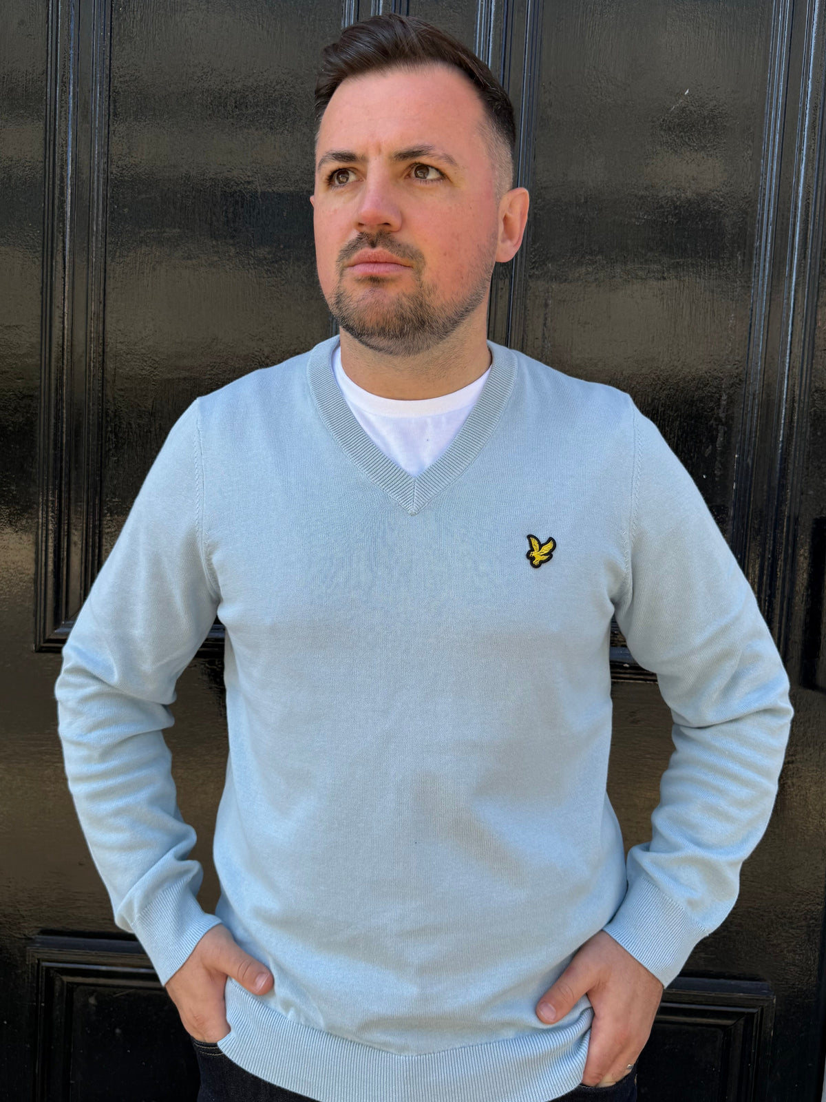 Lyle & Scott Cotton V Neck Jumper Opal Blue