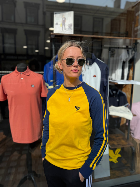 Gola Logo Print Long Sleeve Raglan T-Shirt Yellow/Navy