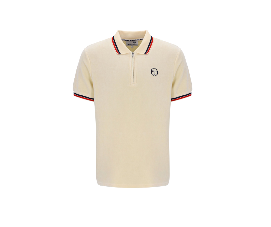 Sergio Tacchini Primo Velour Polo Shirt In Pearled Ivory - RD1 Clothing